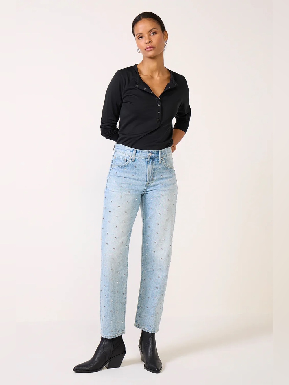 🆕 PISTOLA Lexi Mid Rise Bowed
Straight Leg Jean-Aries NWT SZ 26